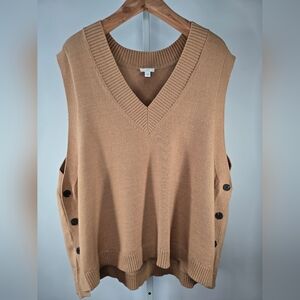 J. Jill Sweater Vest Button Side V-Neck Knit Women's Size 3X